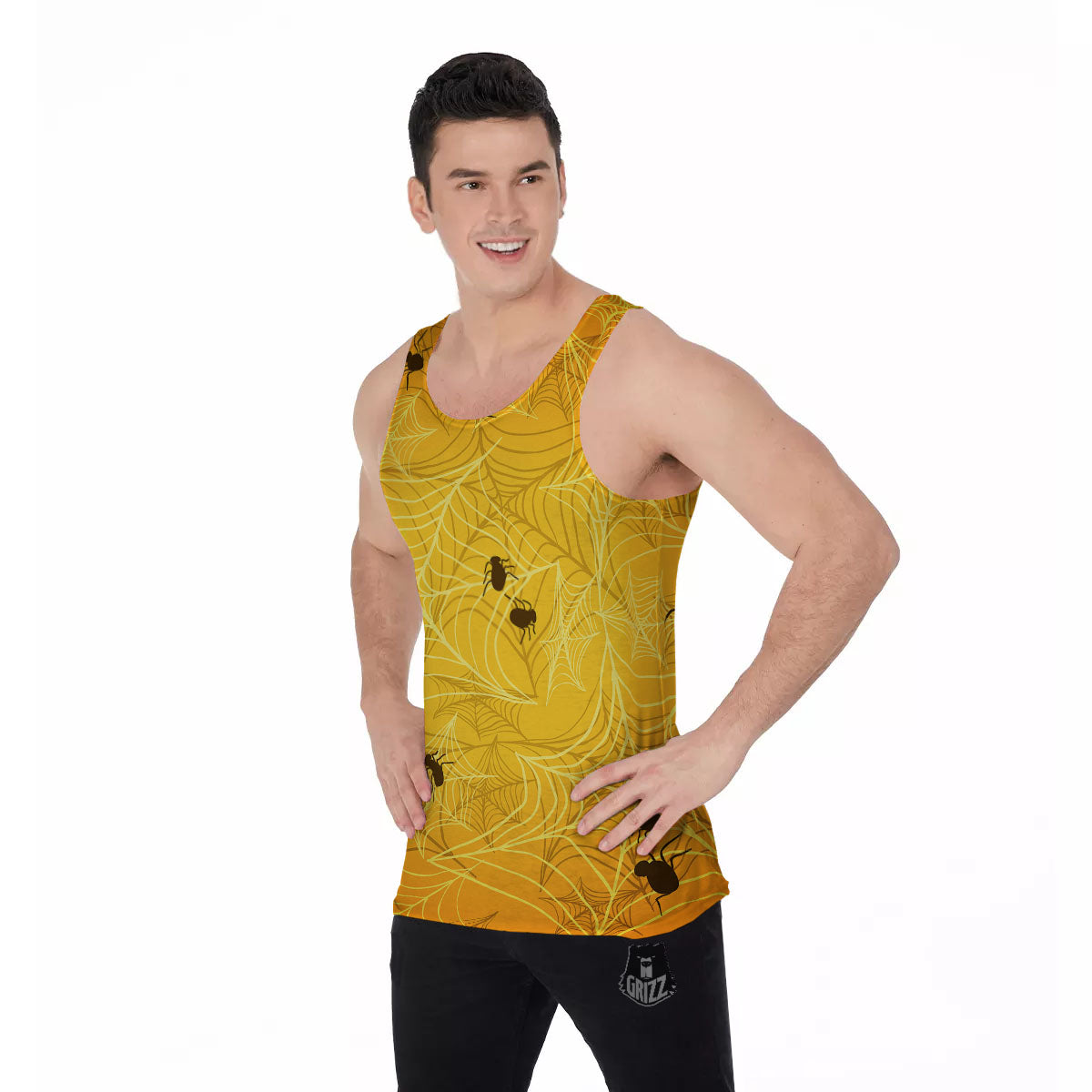 Cobweb Yellow Print Men's Tank Top-grizzshop