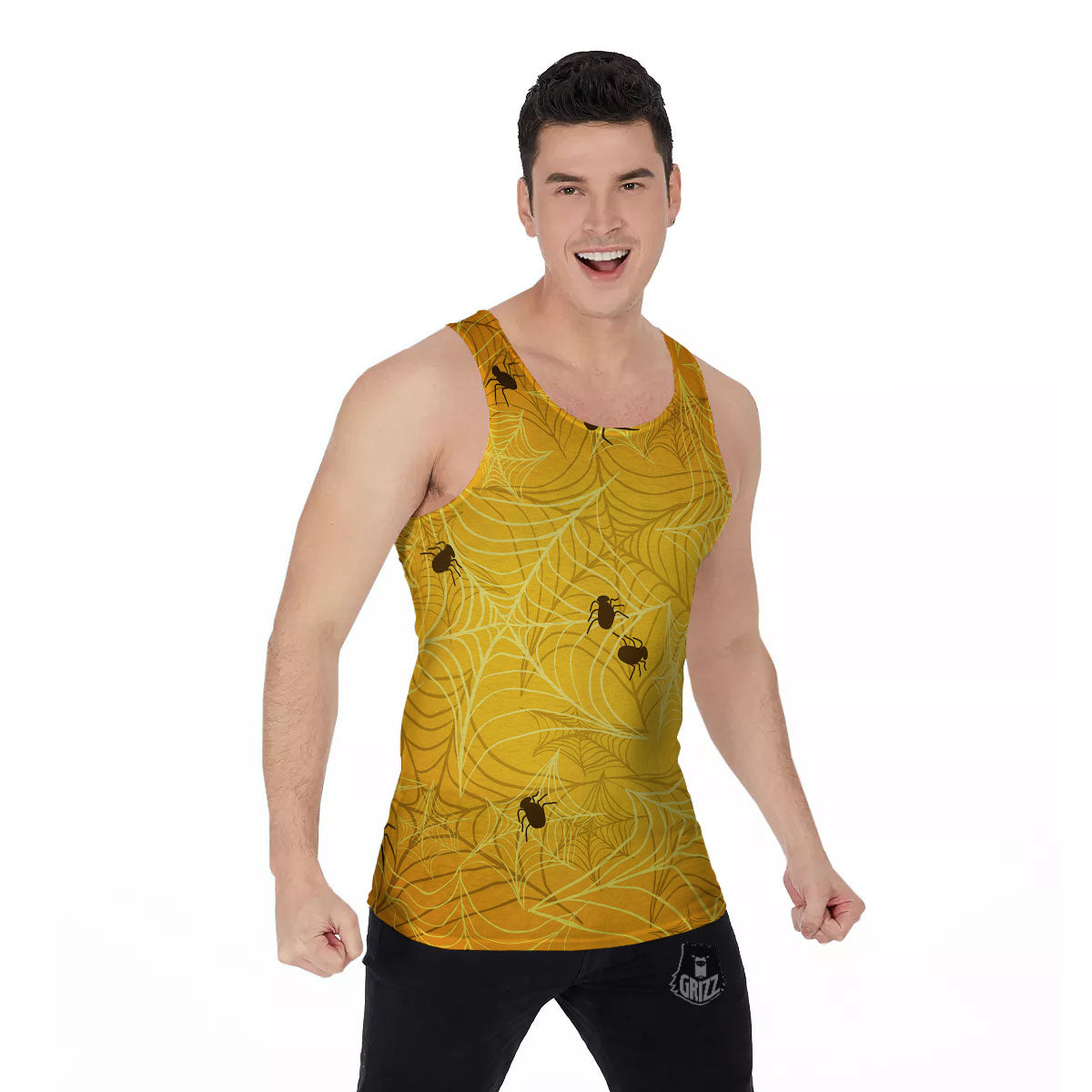 Cobweb Yellow Print Men's Tank Top-grizzshop