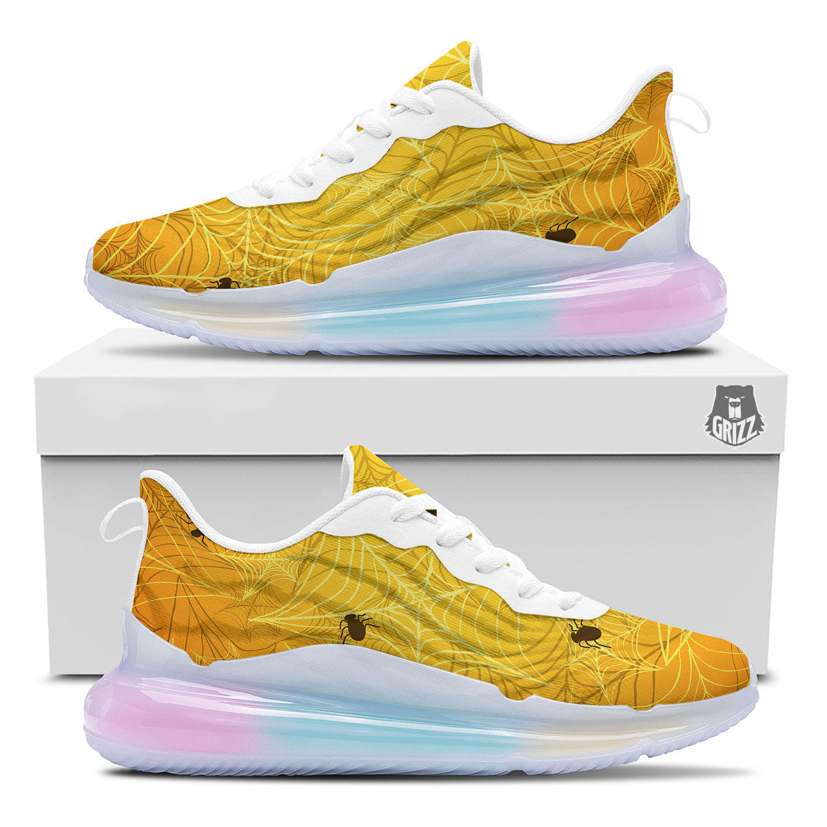 Cobweb Yellow Print Running Sneakers-grizzshop