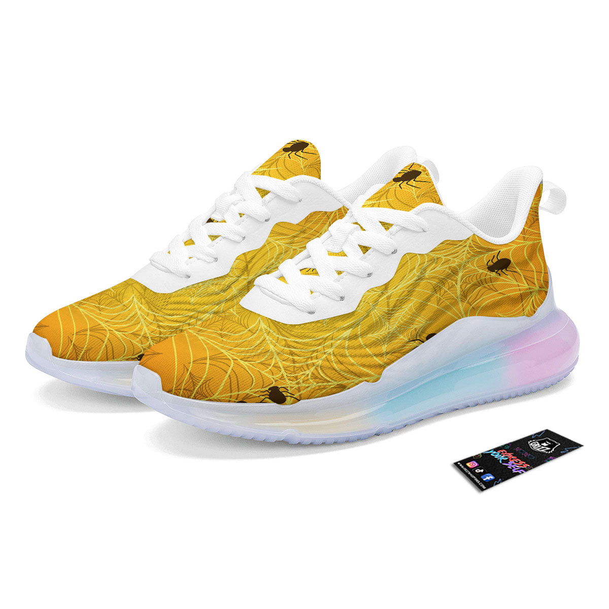 Cobweb Yellow Print Running Sneakers-grizzshop