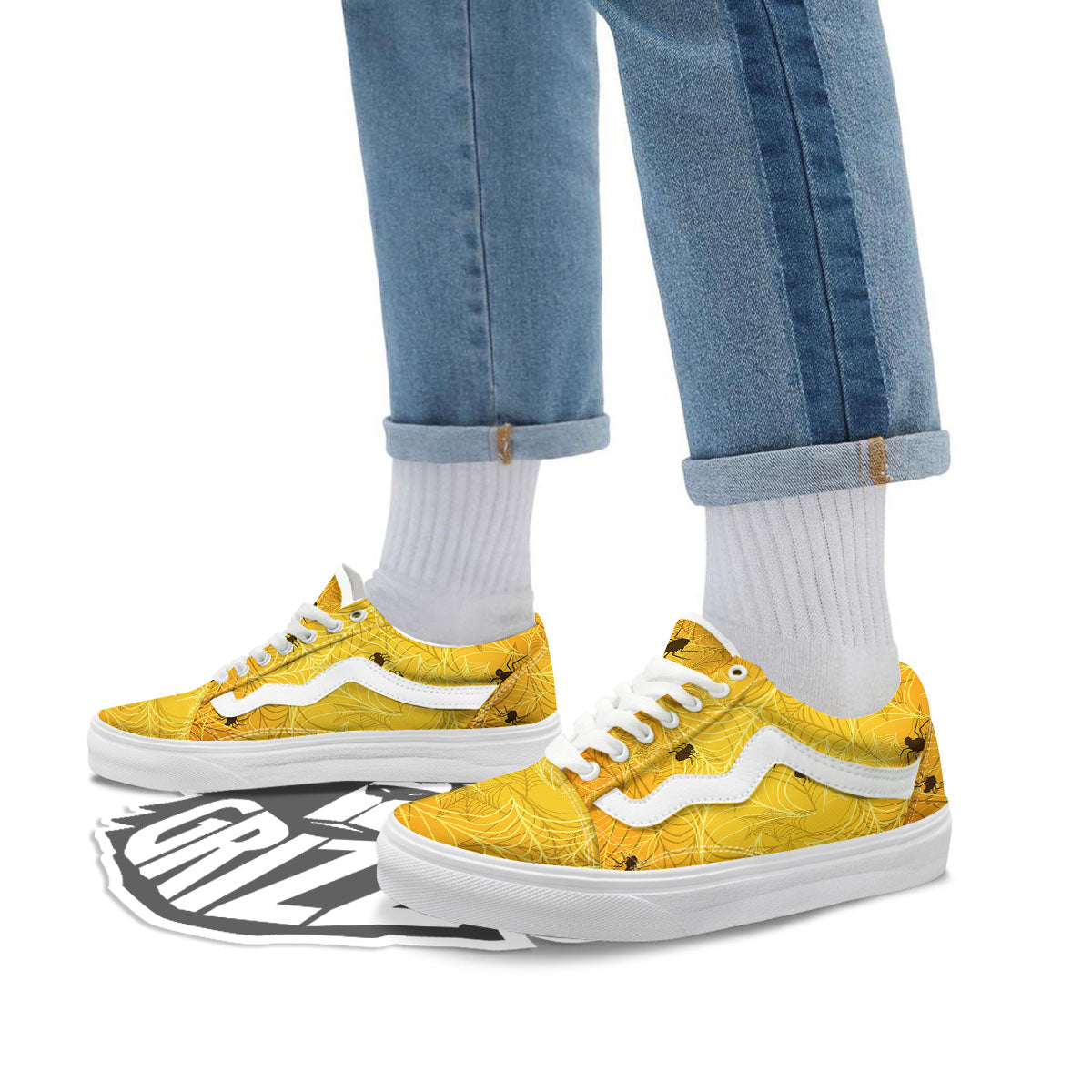 Cobweb Yellow Print Skate Shoes-grizzshop