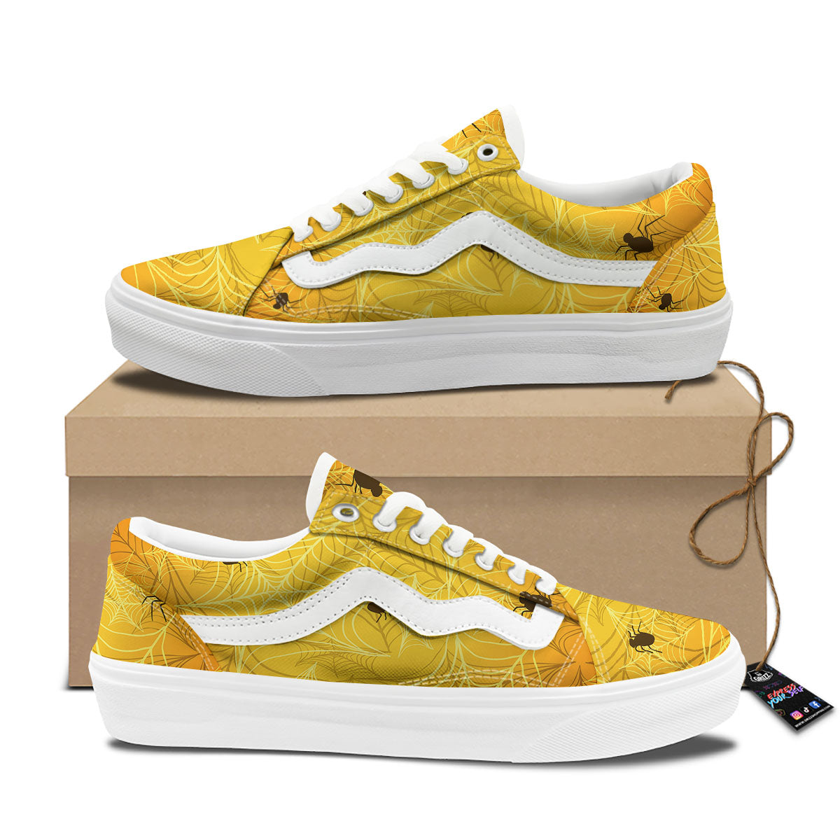 Cobweb Yellow Print Skate Shoes-grizzshop