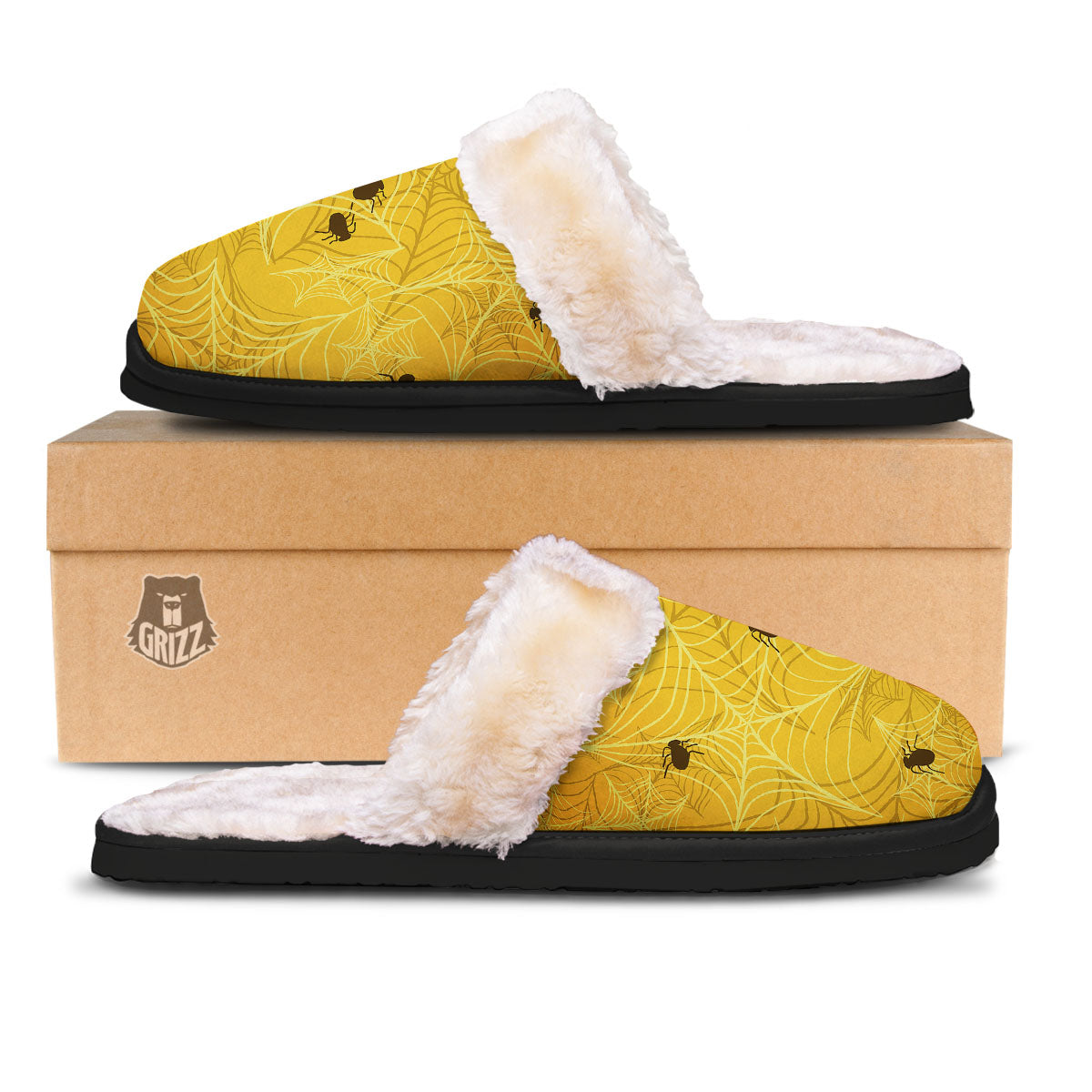Cobweb Yellow Print Slippers-grizzshop
