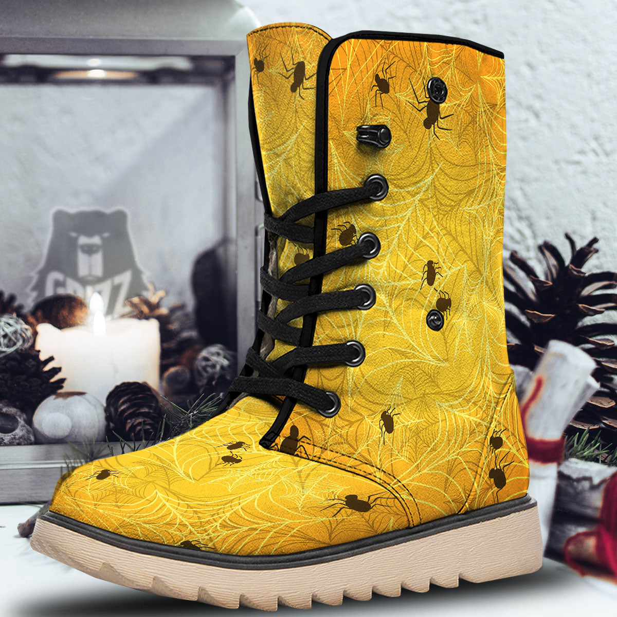 Cobweb Yellow Print Snow Boots-grizzshop