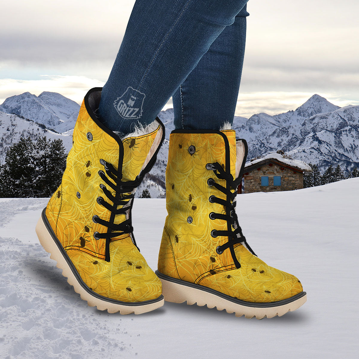 Cobweb Yellow Print Snow Boots-grizzshop