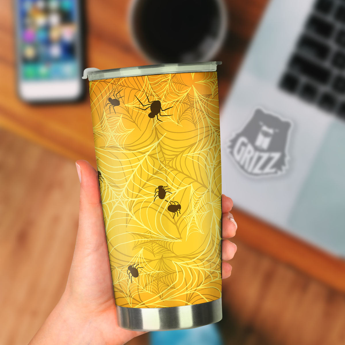 Cobweb Yellow Print Tumbler-grizzshop
