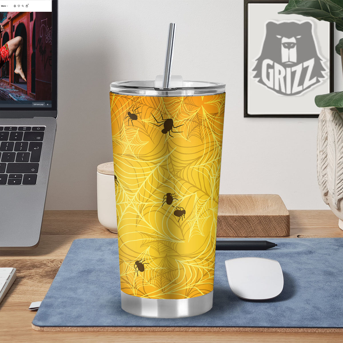 Cobweb Yellow Print Tumbler-grizzshop