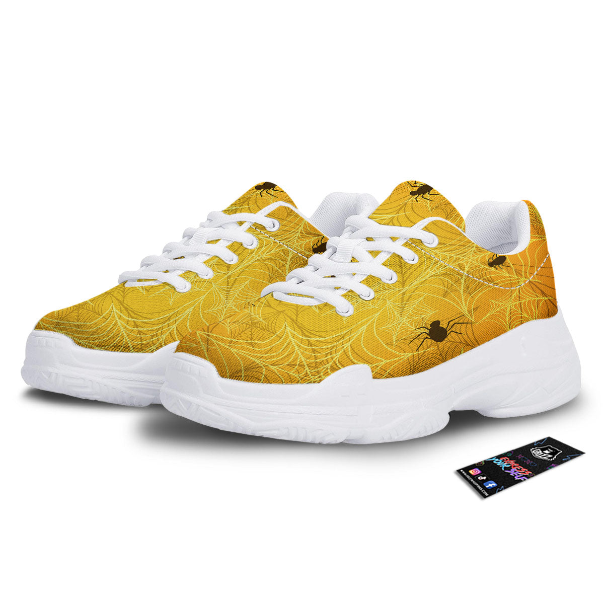 Cobweb Yellow Print White Chunky Shoes-grizzshop