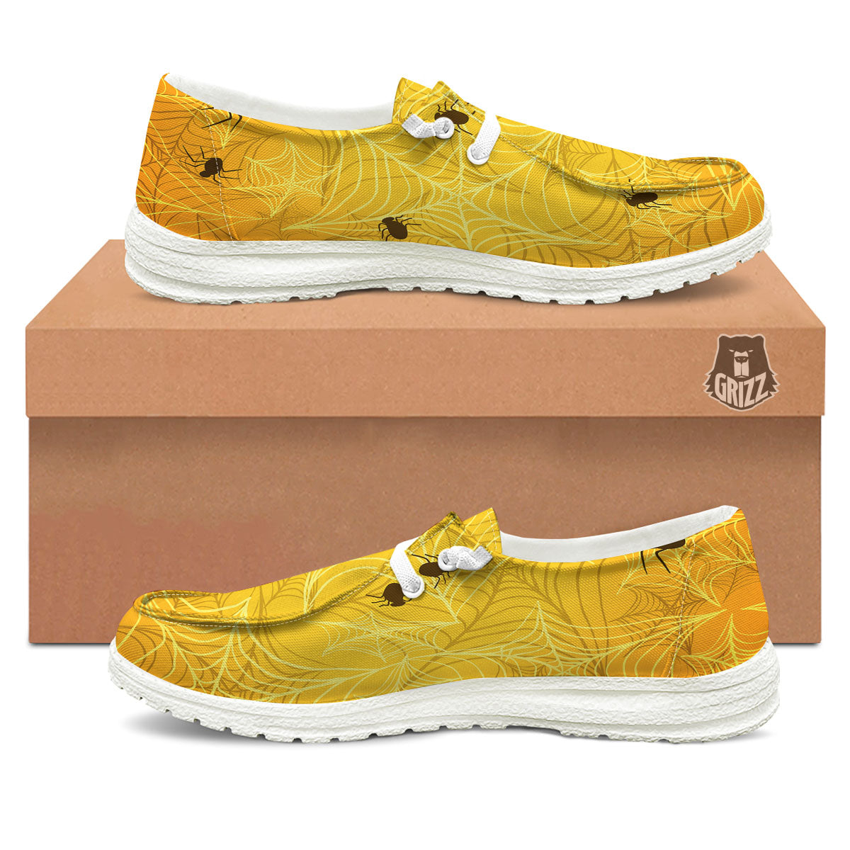 Cobweb Yellow Print White Loafers-grizzshop