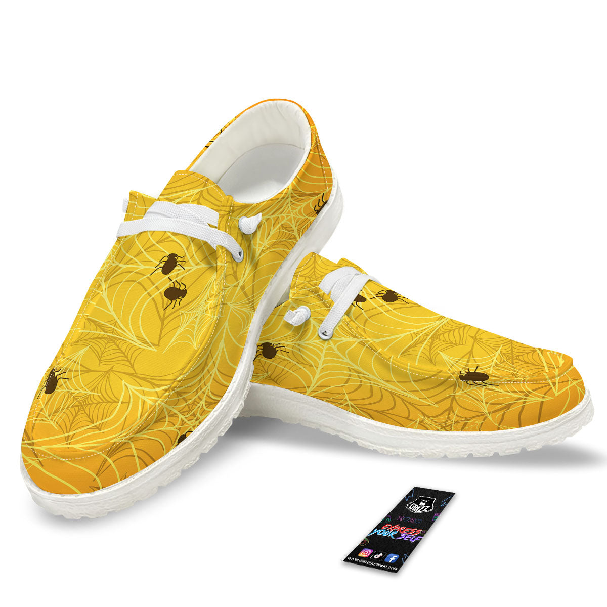 Cobweb Yellow Print White Loafers-grizzshop
