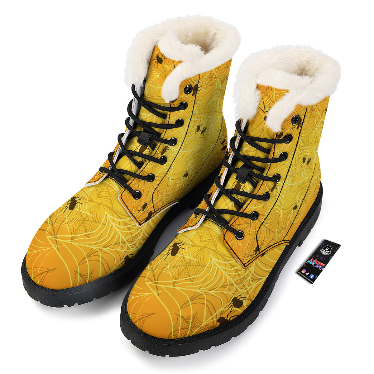 Cobweb Yellow Print Winter Boots-grizzshop