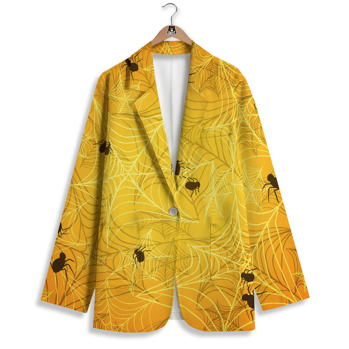 Cobweb Yellow Print Women's Blazer-grizzshop