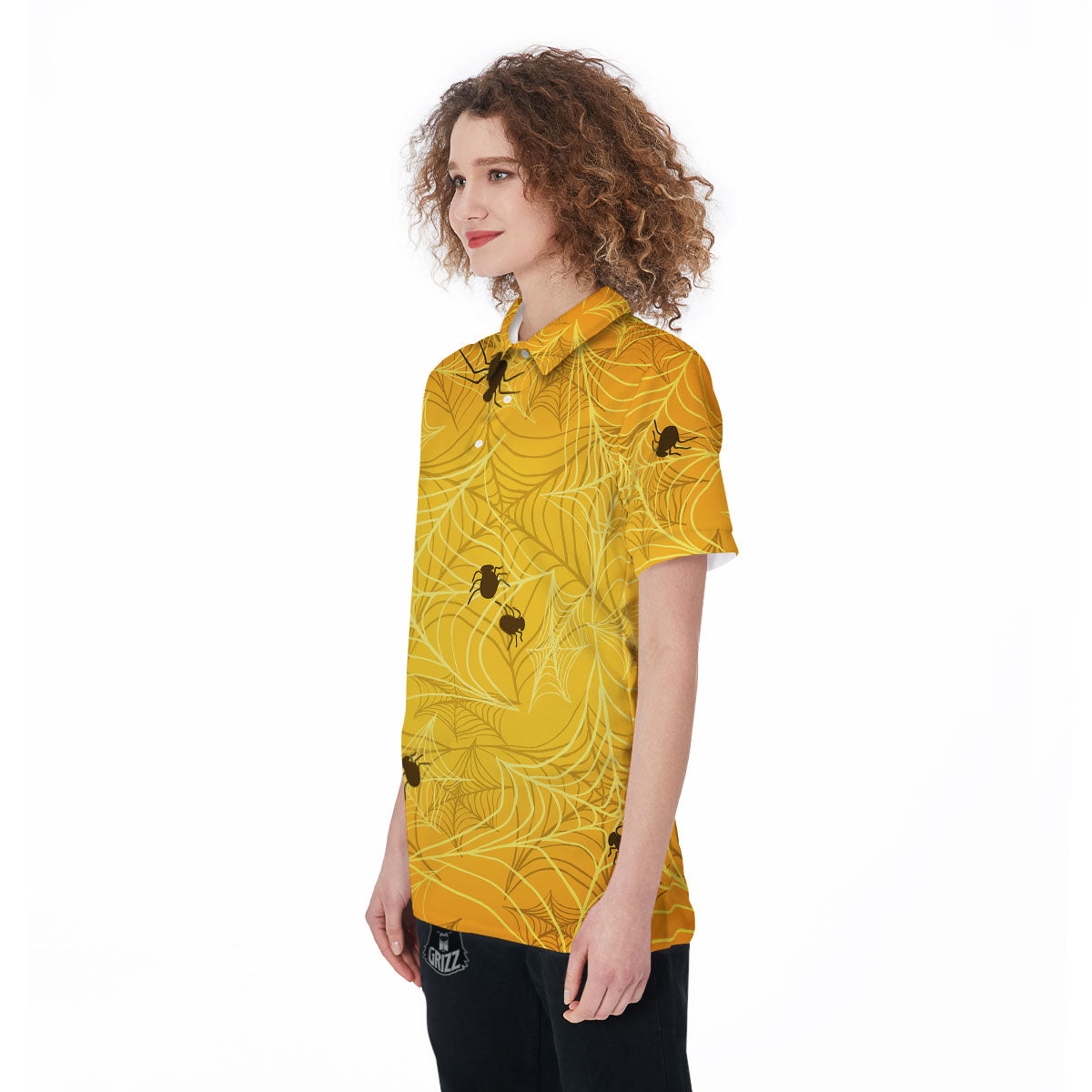 Cobweb Yellow Print Women's Golf Shirts-grizzshop