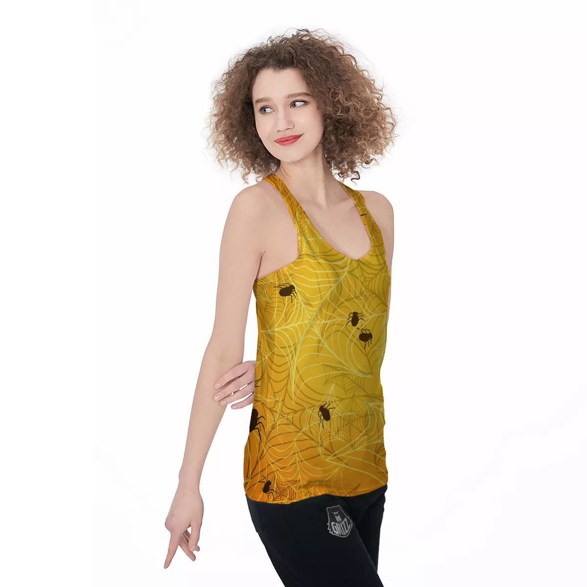 Cobweb Yellow Print Women's Racerback Tank Top-grizzshop