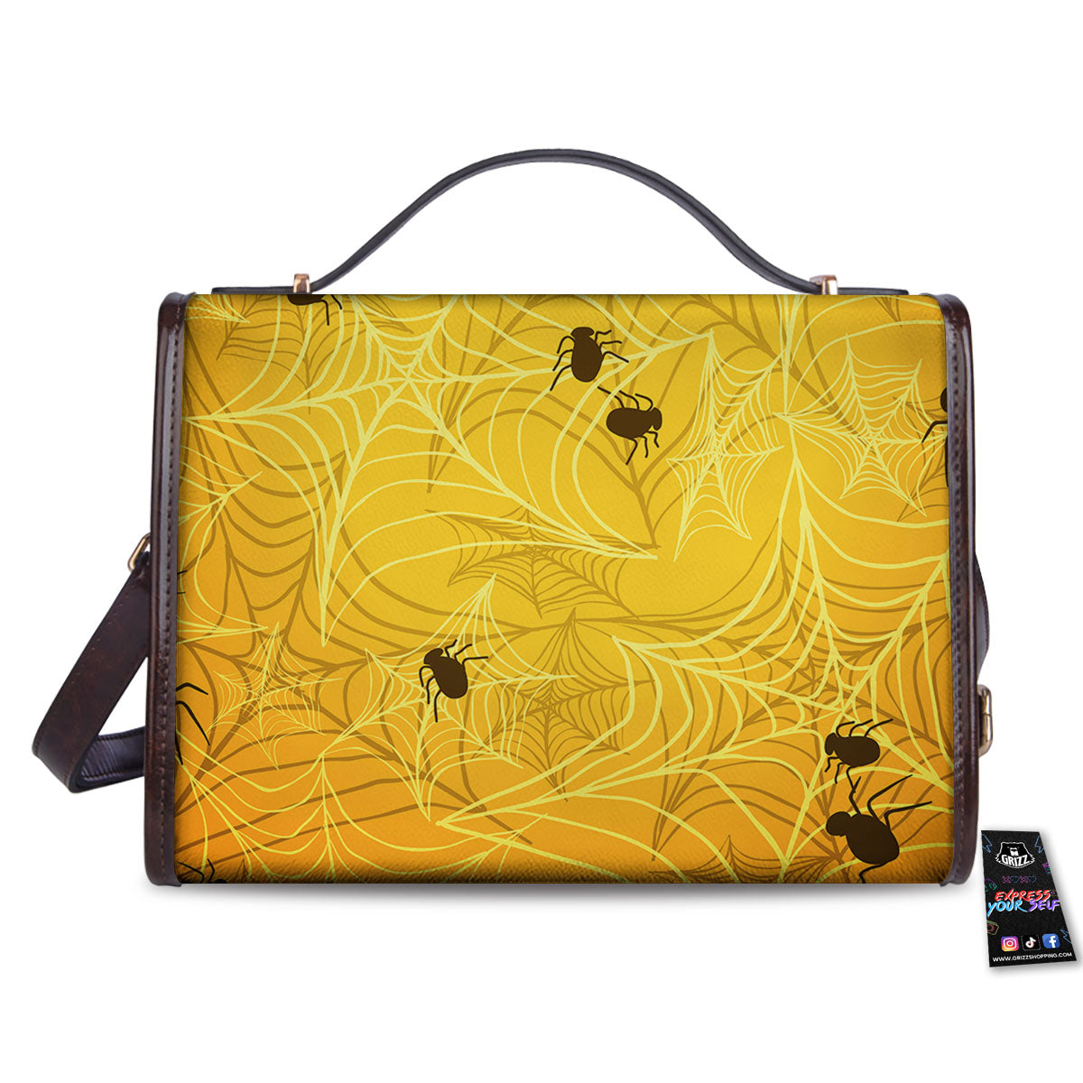 Cobweb Yellow Print Women's Satchel Bag-grizzshop