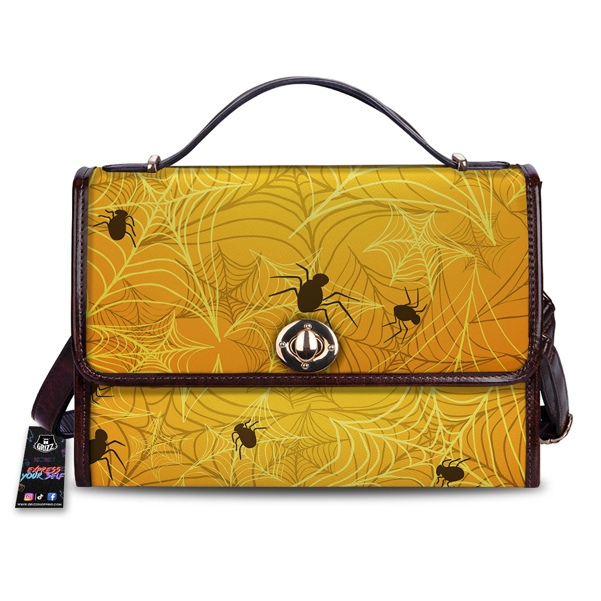 Cobweb Yellow Print Women's Satchel Bag-grizzshop