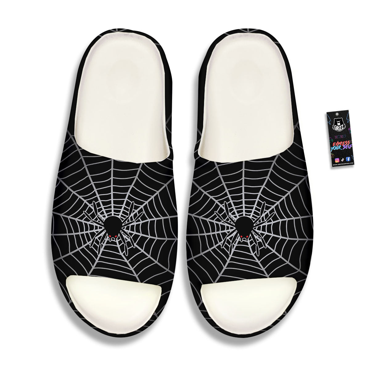 Cobweb White And Black Print Sandals-grizzshop