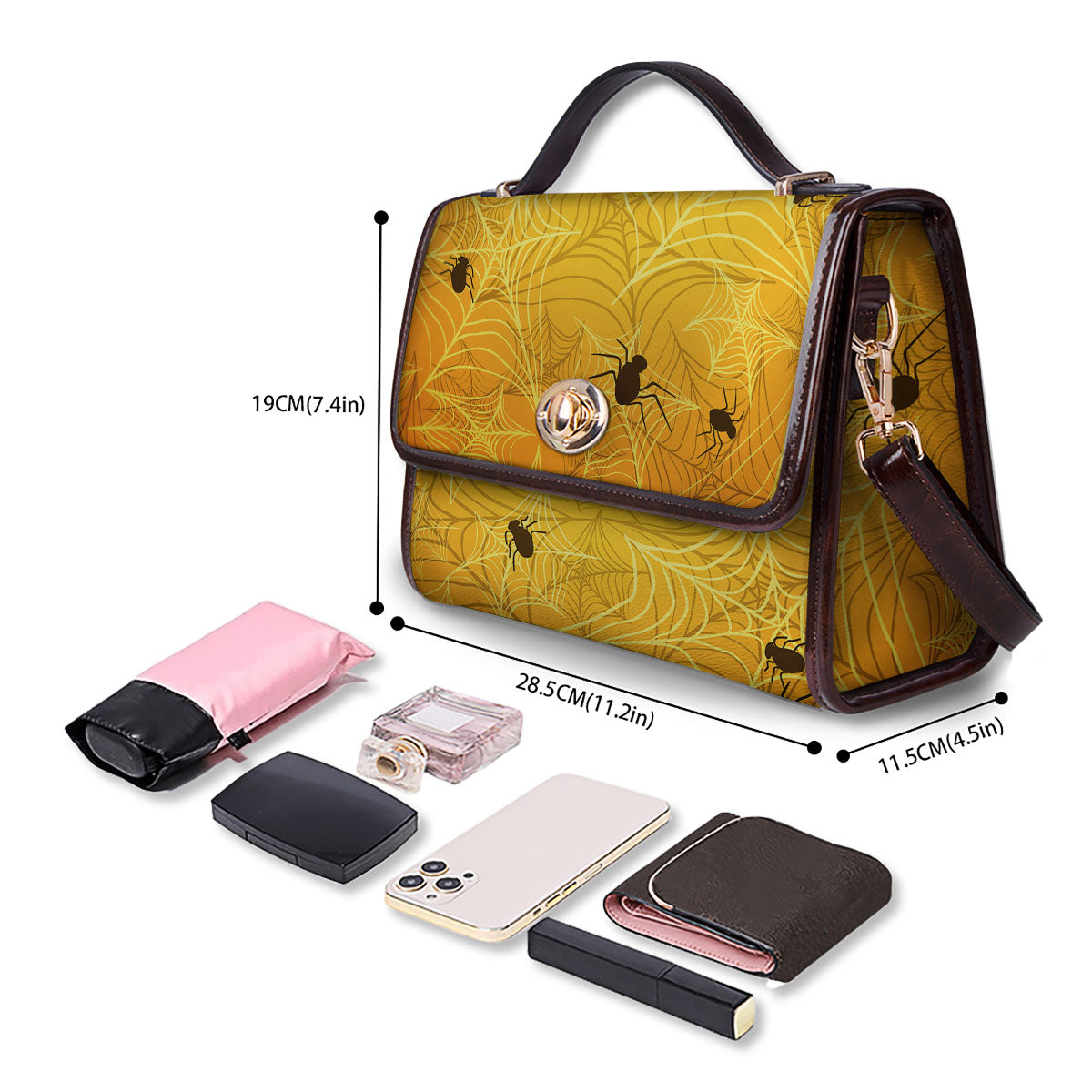 Cobweb Yellow Print Women's Satchel Bag