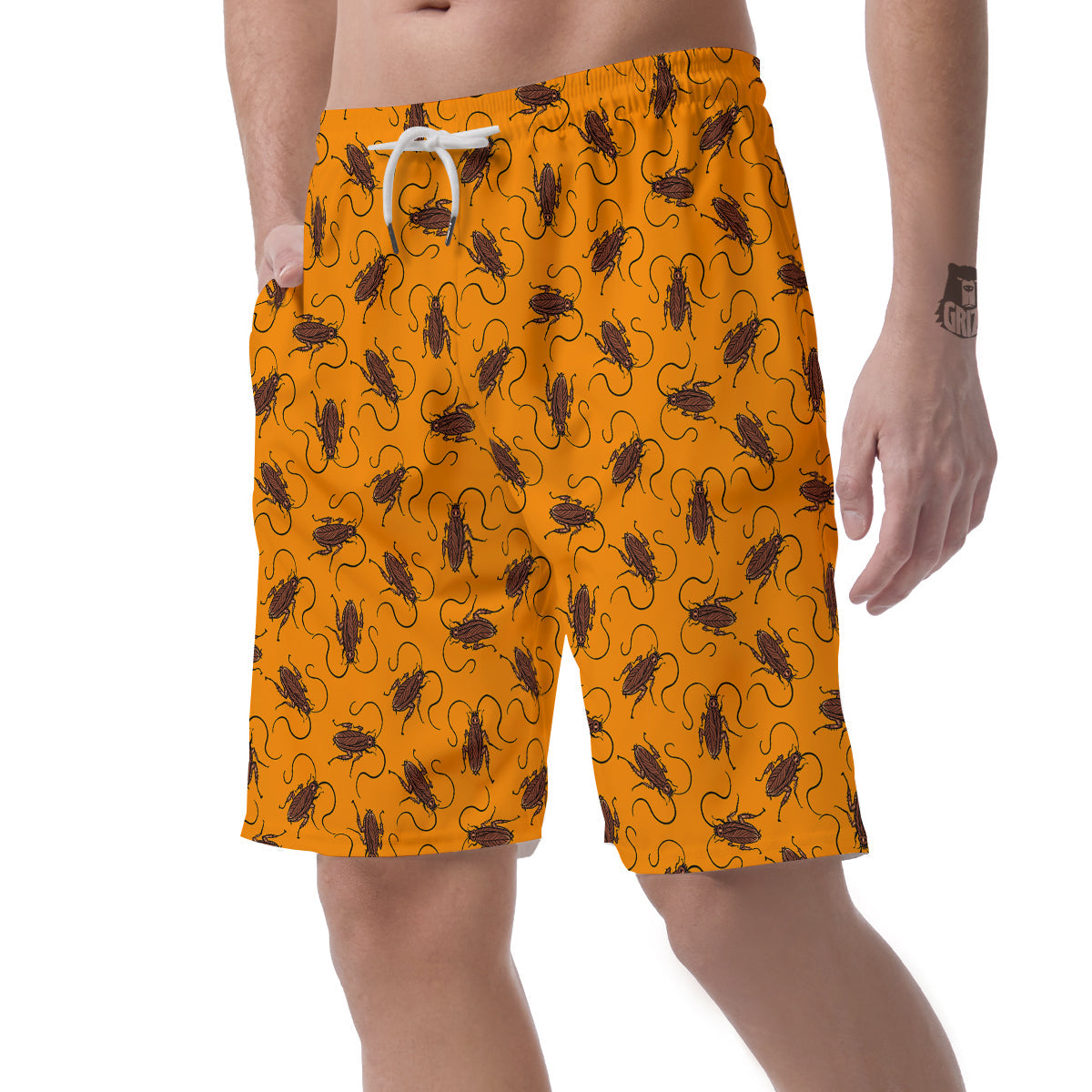 Cockroach Orange Print Pattern Men's Shorts-grizzshop