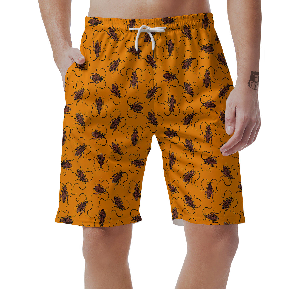 Cockroach Orange Print Pattern Men's Shorts-grizzshop