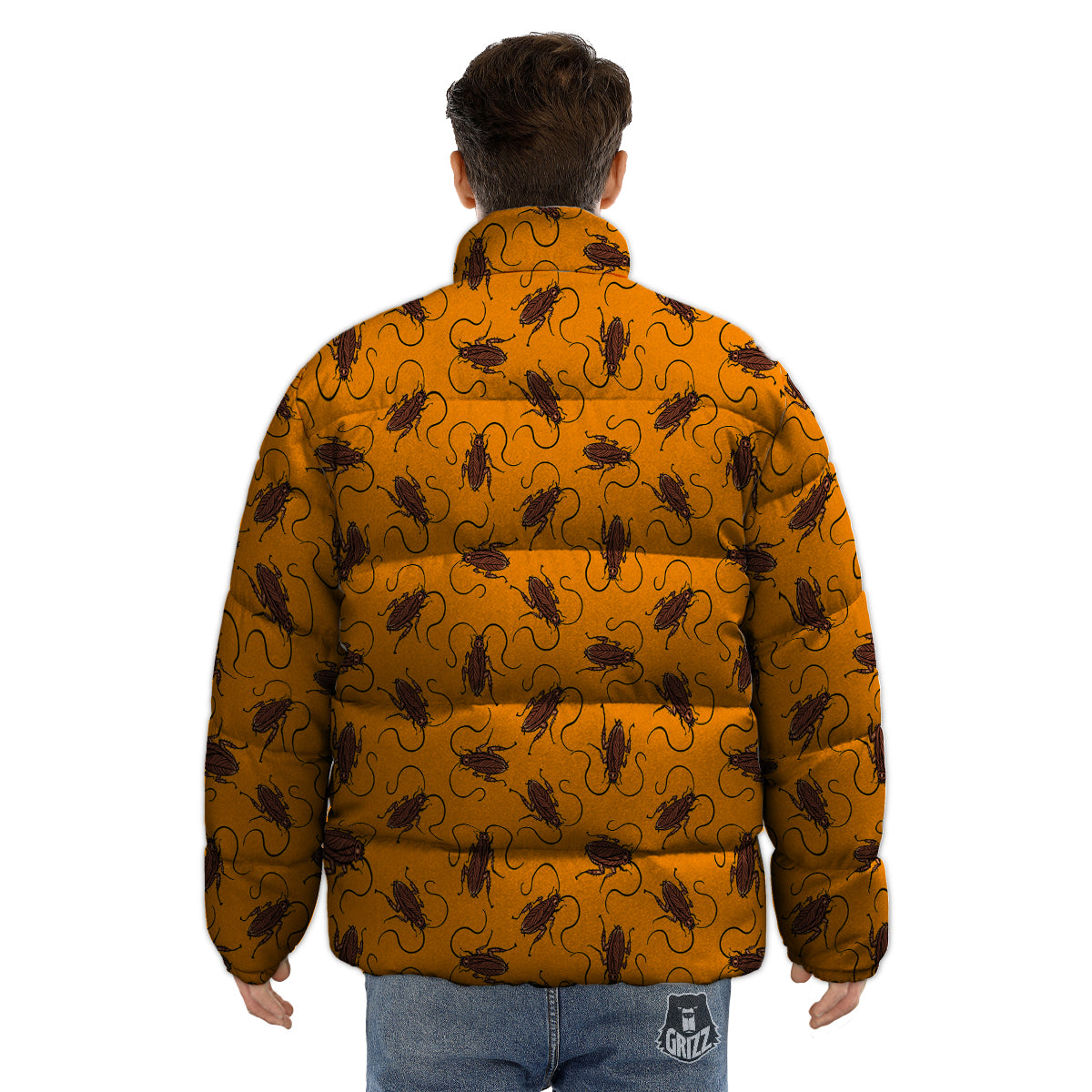 Cockroach Orange Print Pattern Puffer Jacket-grizzshop