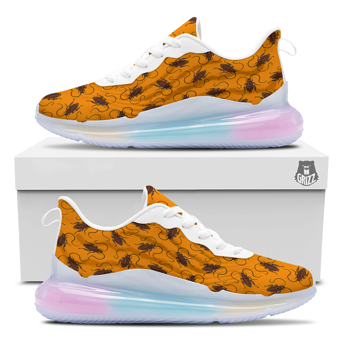 Cockroach Orange Print Pattern Running Sneakers-grizzshop