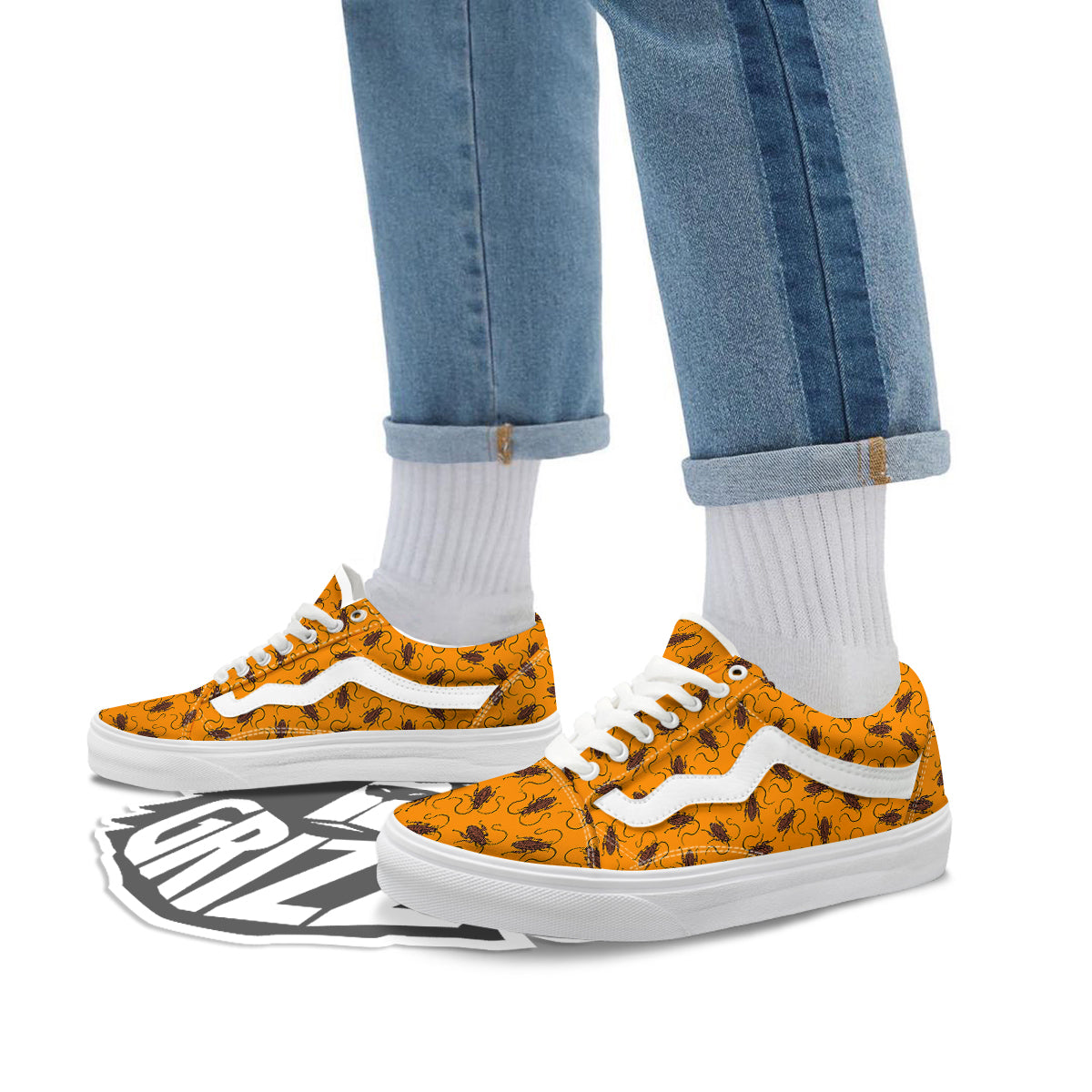 Cockroach Orange Print Pattern Skate Shoes-grizzshop