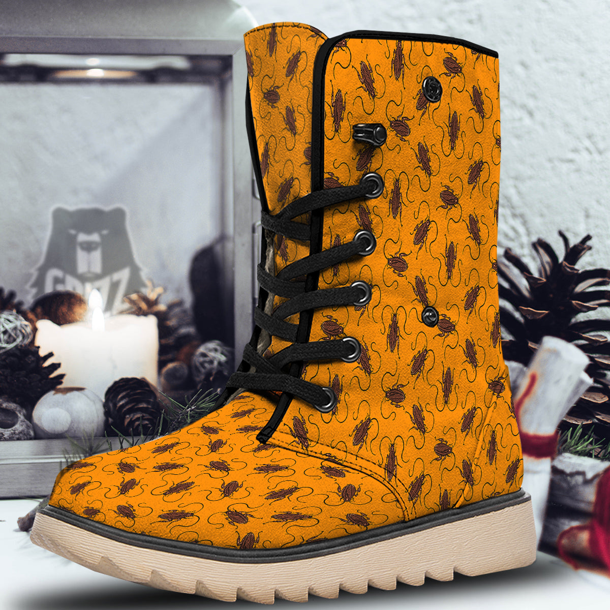 Cockroach Orange Print Pattern Snow Boots-grizzshop