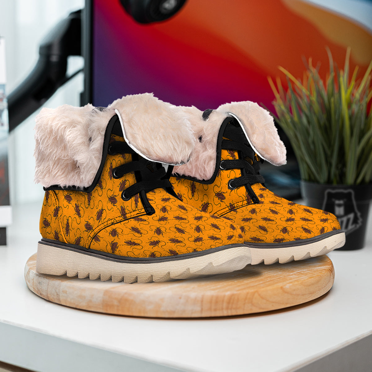 Cockroach Orange Print Pattern Snow Boots-grizzshop