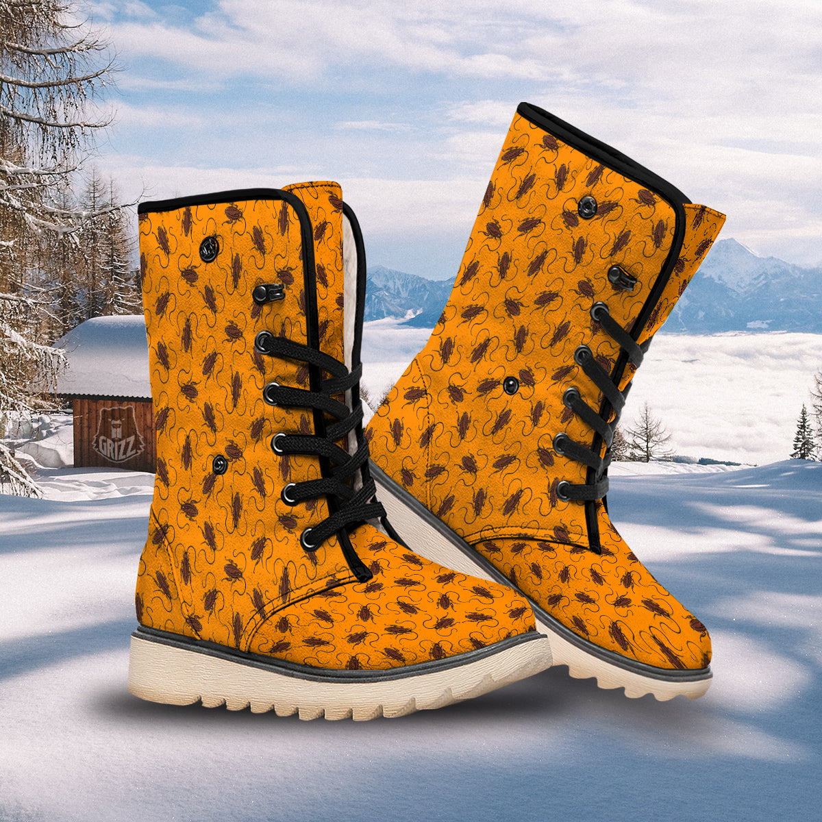 Cockroach Orange Print Pattern Snow Boots-grizzshop