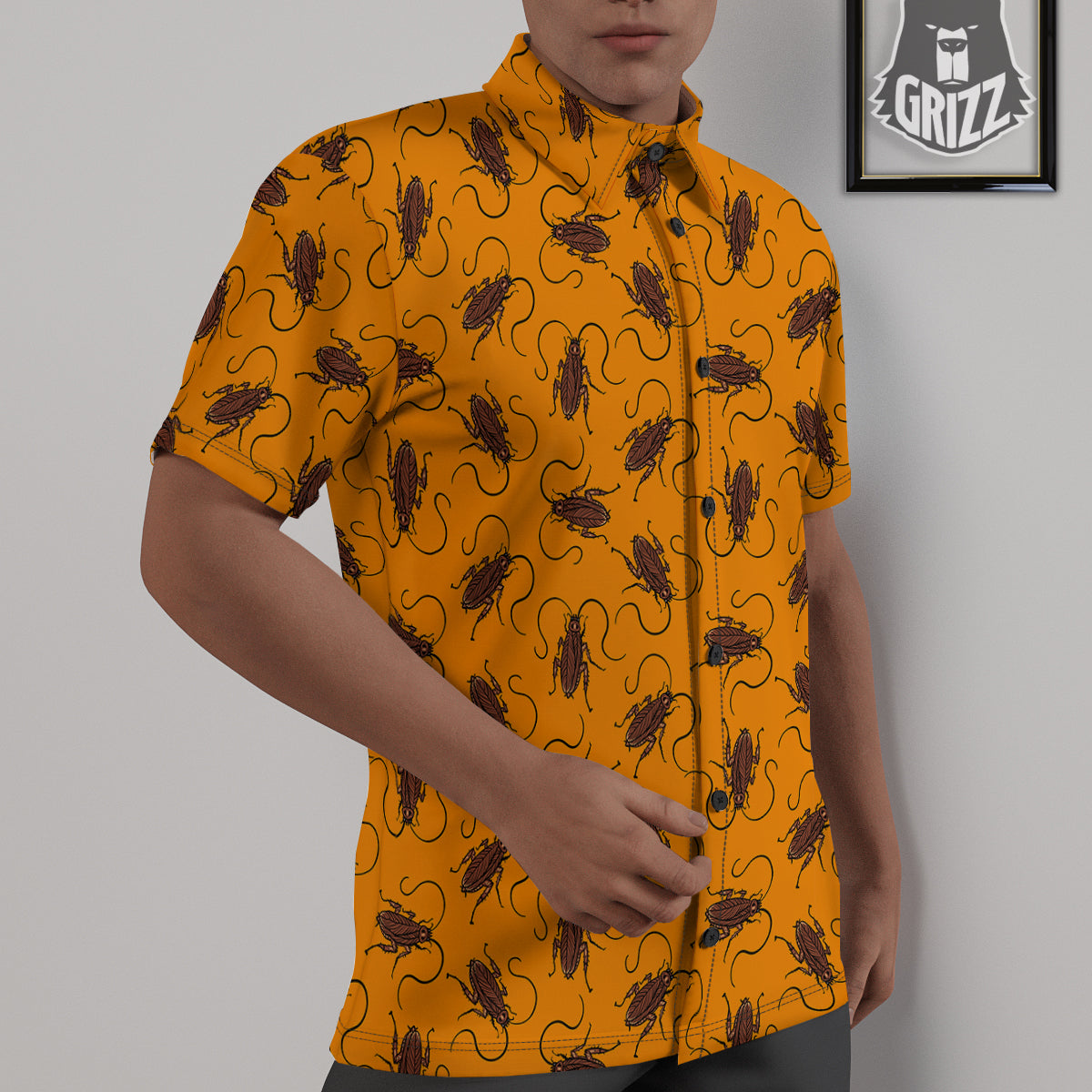 Cockroach Orange Print Pattern Untucked Shirts-grizzshop
