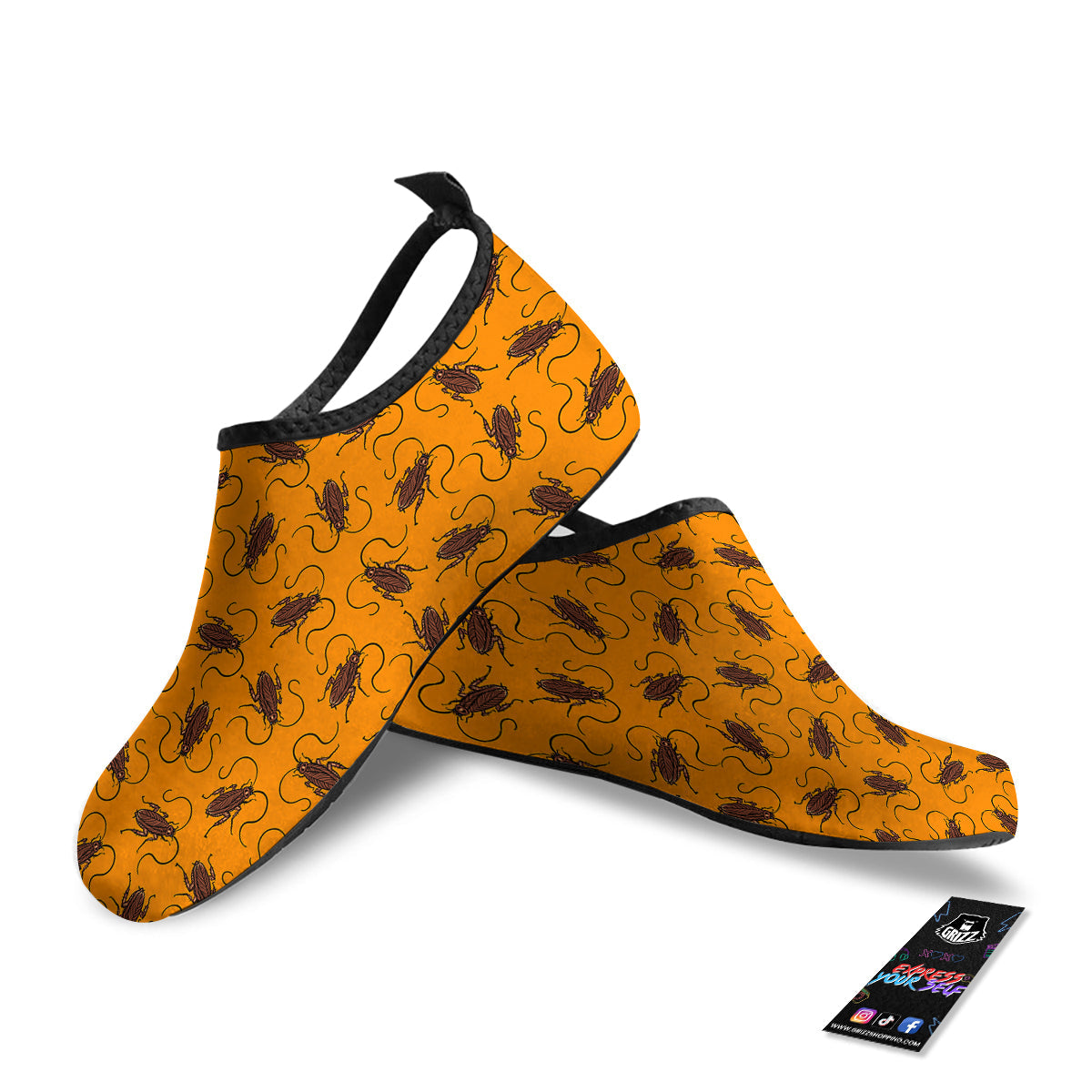 Cockroach Orange Print Pattern Water Shoes-grizzshop