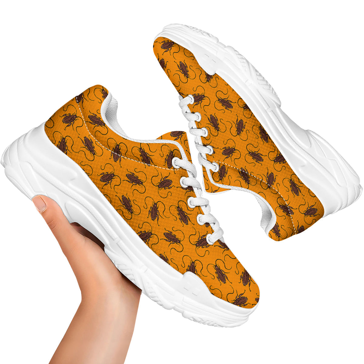 Cockroach Orange Print Pattern White Chunky Shoes-grizzshop