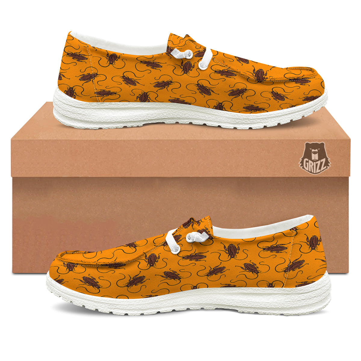 Cockroach Orange Print Pattern White Loafers-grizzshop