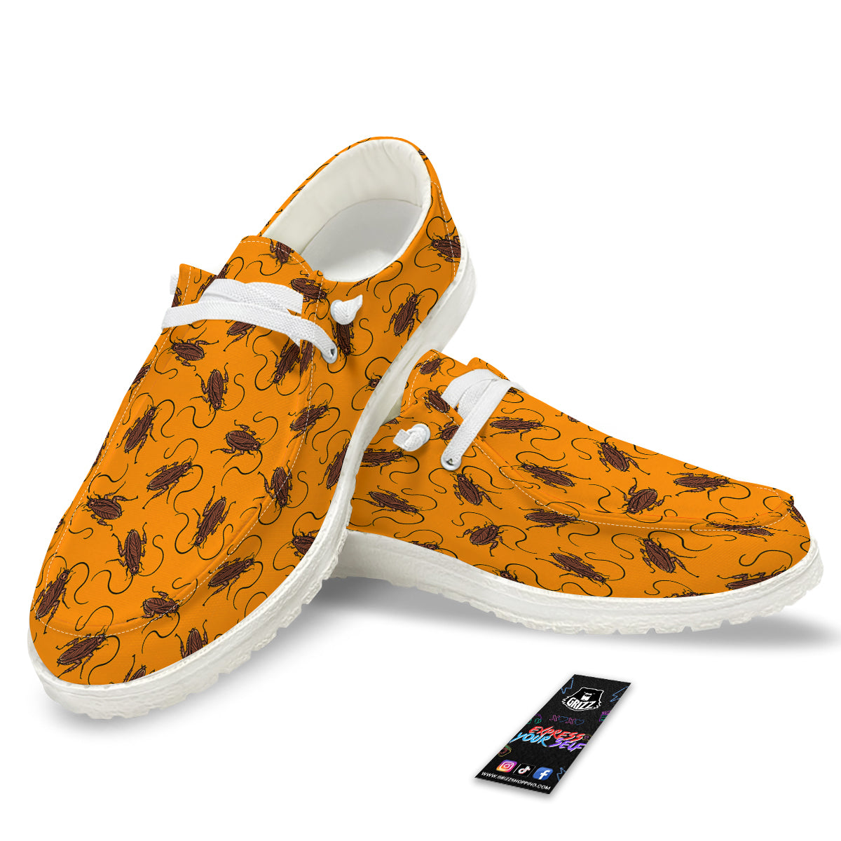 Cockroach Orange Print Pattern White Loafers-grizzshop