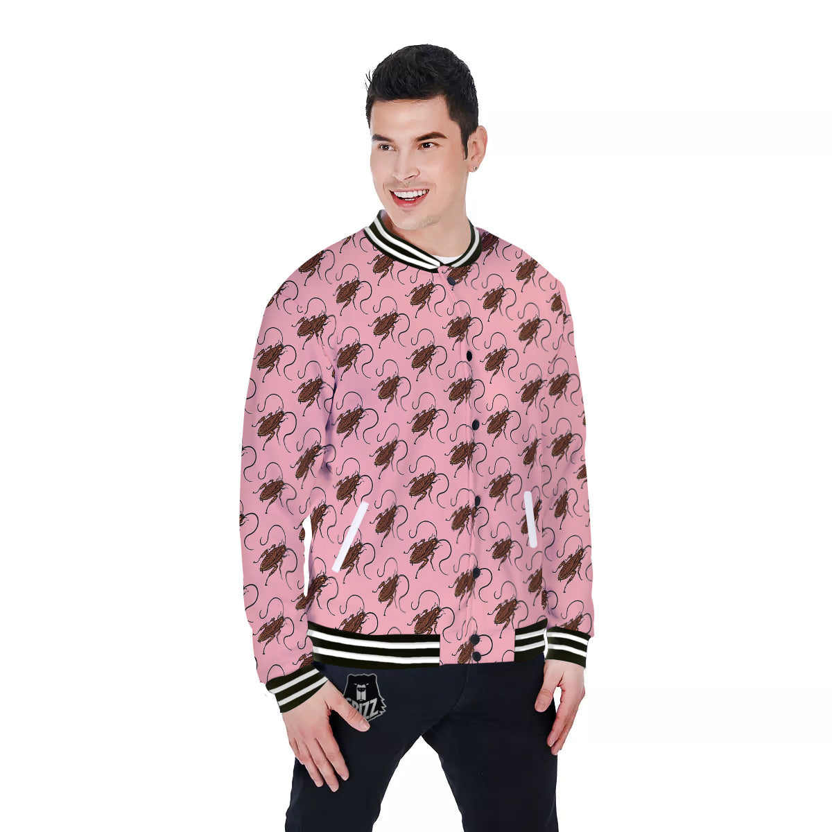 Cockroach Pink Print Pattern Baseball Jacket-grizzshop