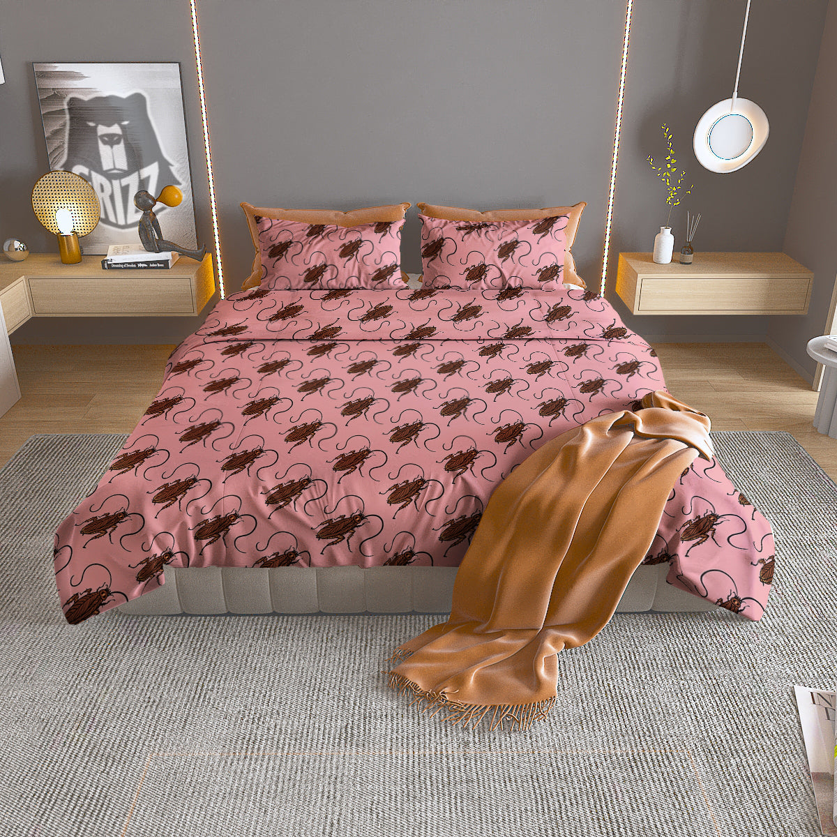 Cockroach Pink Print Pattern Duvet Cover Bedding Set-grizzshop