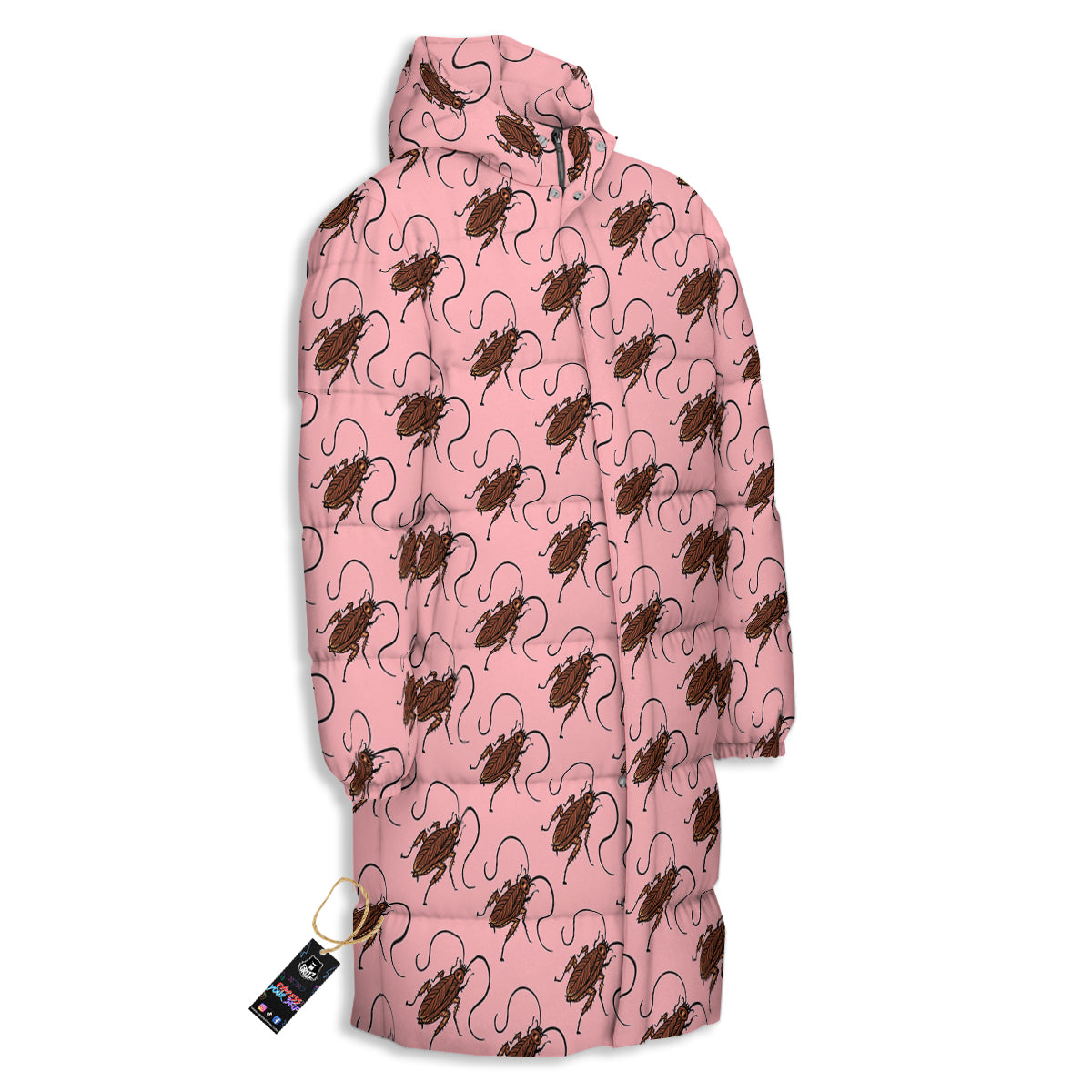 Cockroach Pink Print Pattern Long Down Jacket-grizzshop