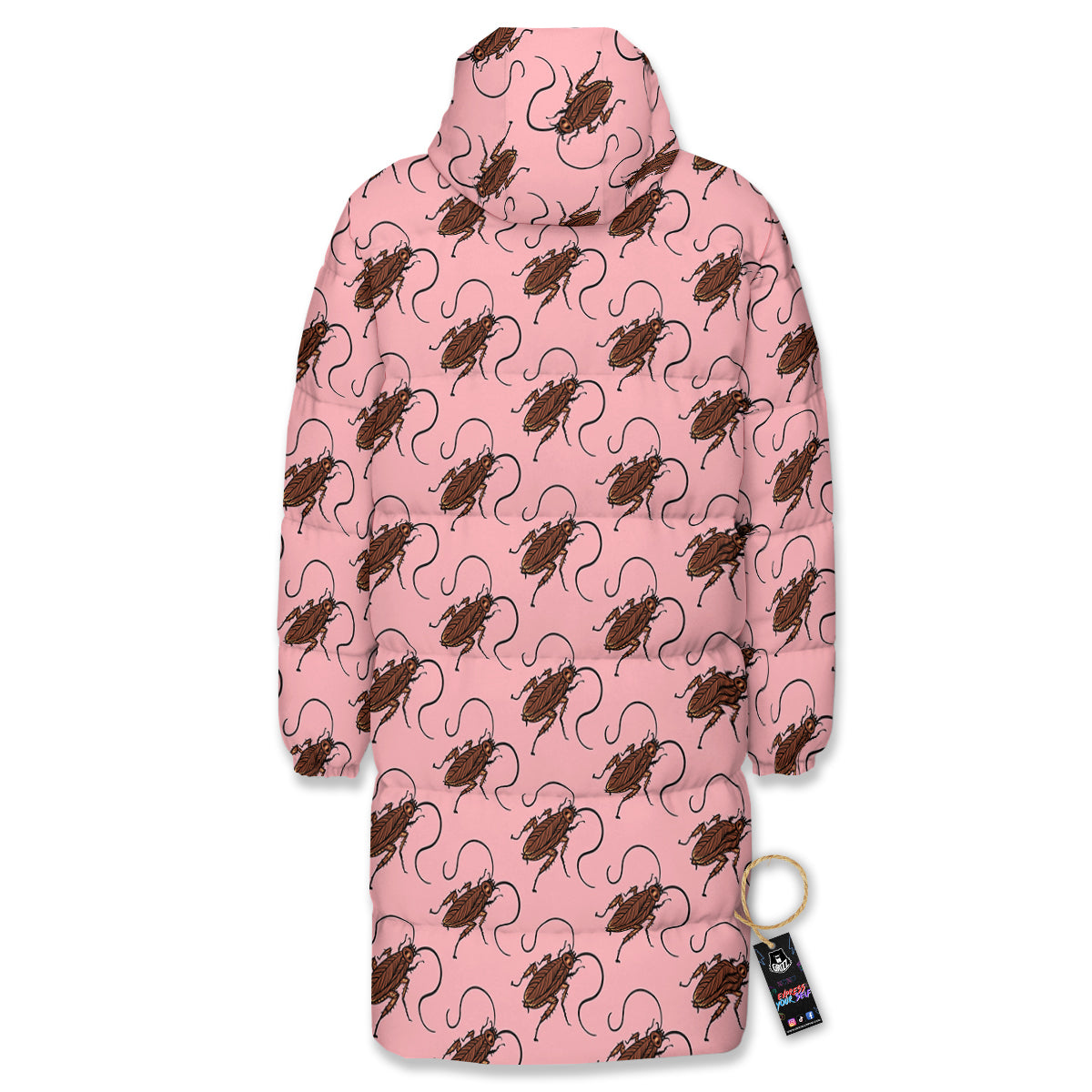 Cockroach Pink Print Pattern Long Down Jacket-grizzshop