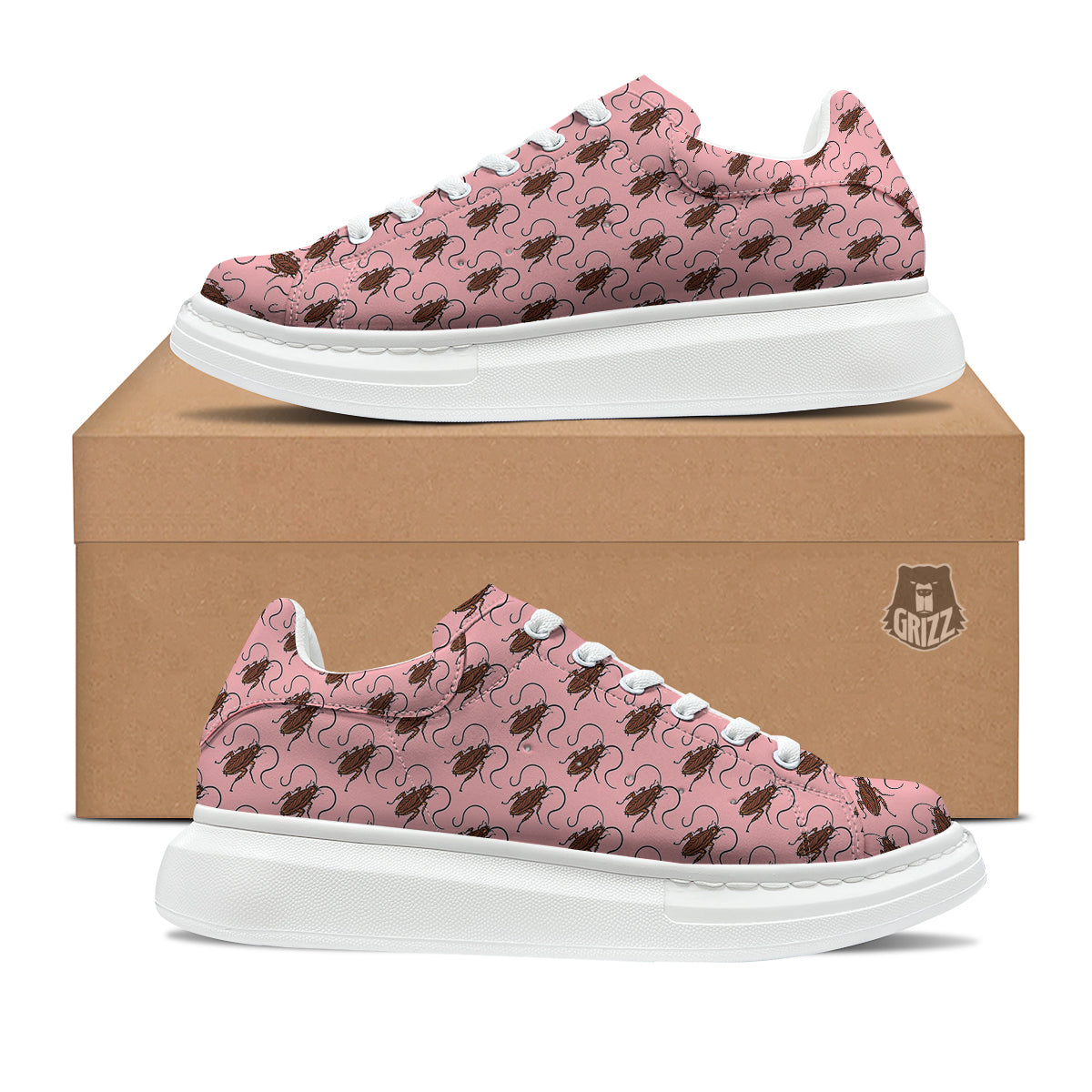 Cockroach Pink Print Pattern Platform Shoes-grizzshop