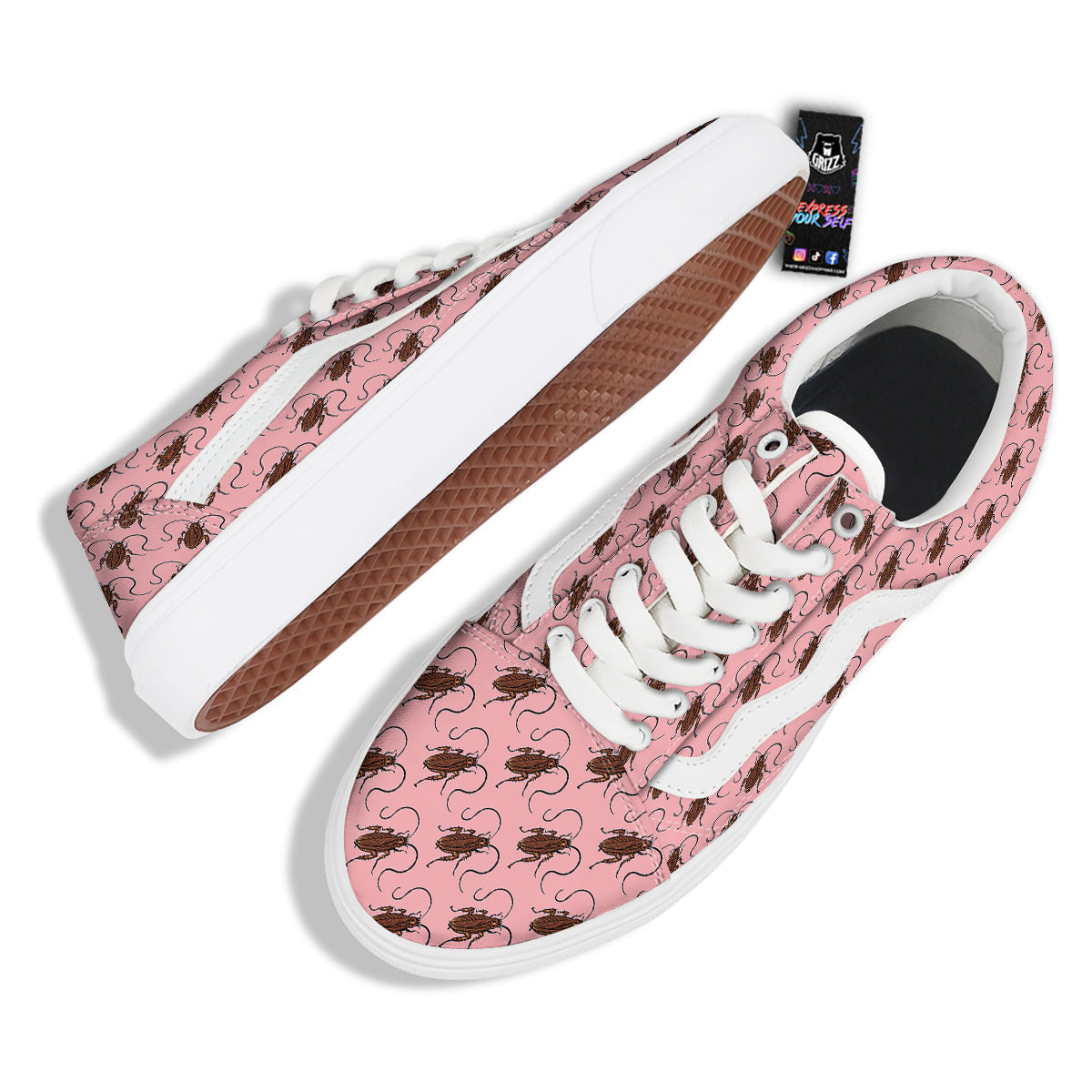 Cockroach Pink Print Pattern Skate Shoes-grizzshop