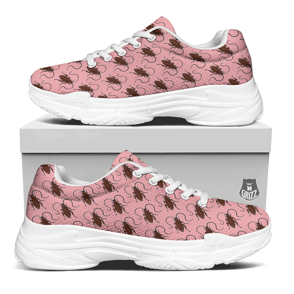 Cockroach Pink Print Pattern White Chunky Shoes-grizzshop