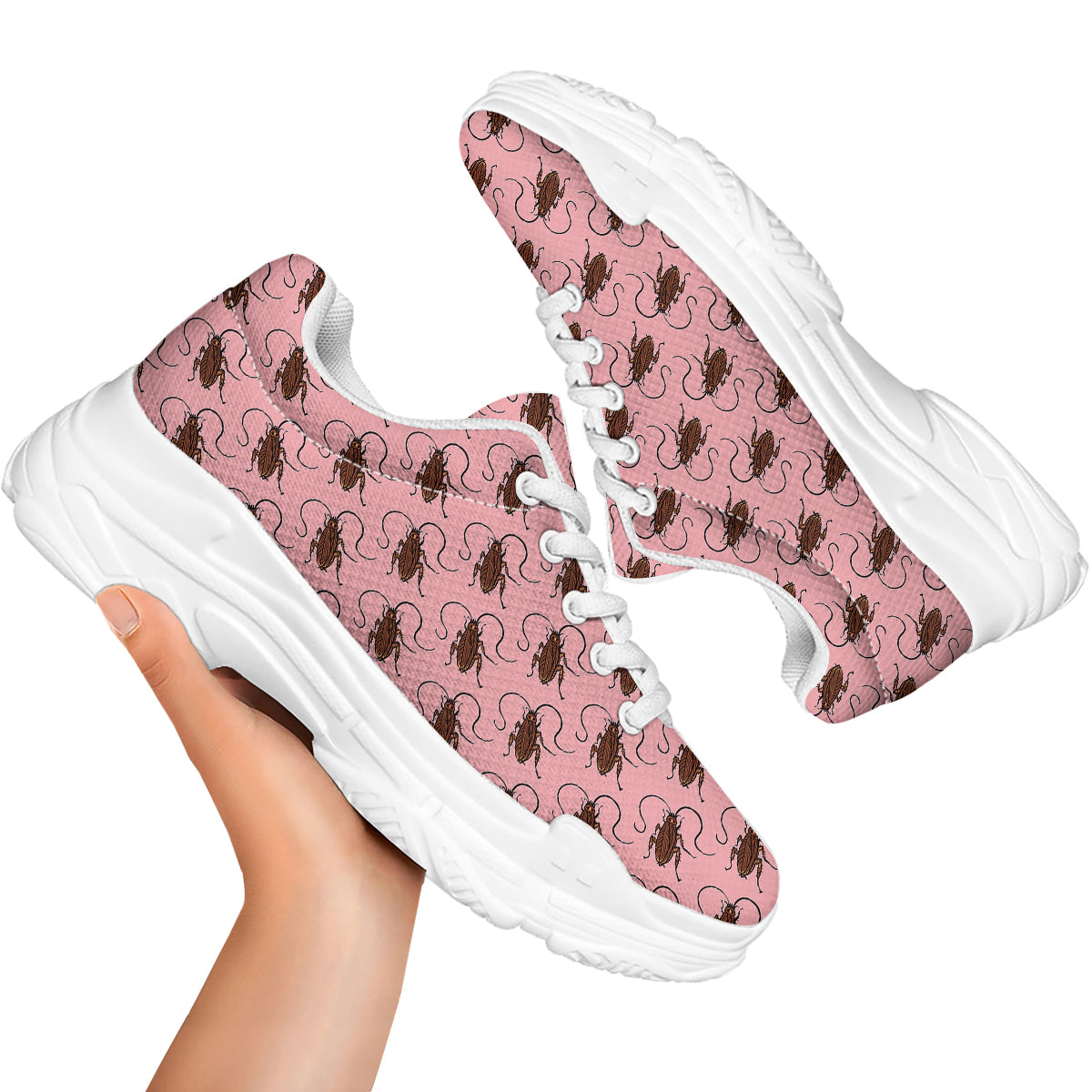 Cockroach Pink Print Pattern White Chunky Shoes-grizzshop