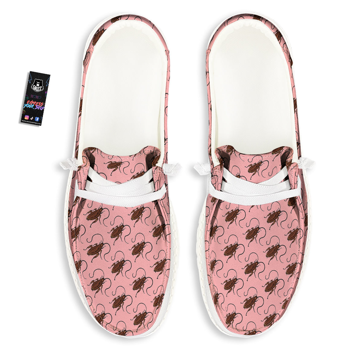 Cockroach Pink Print Pattern White Loafers-grizzshop