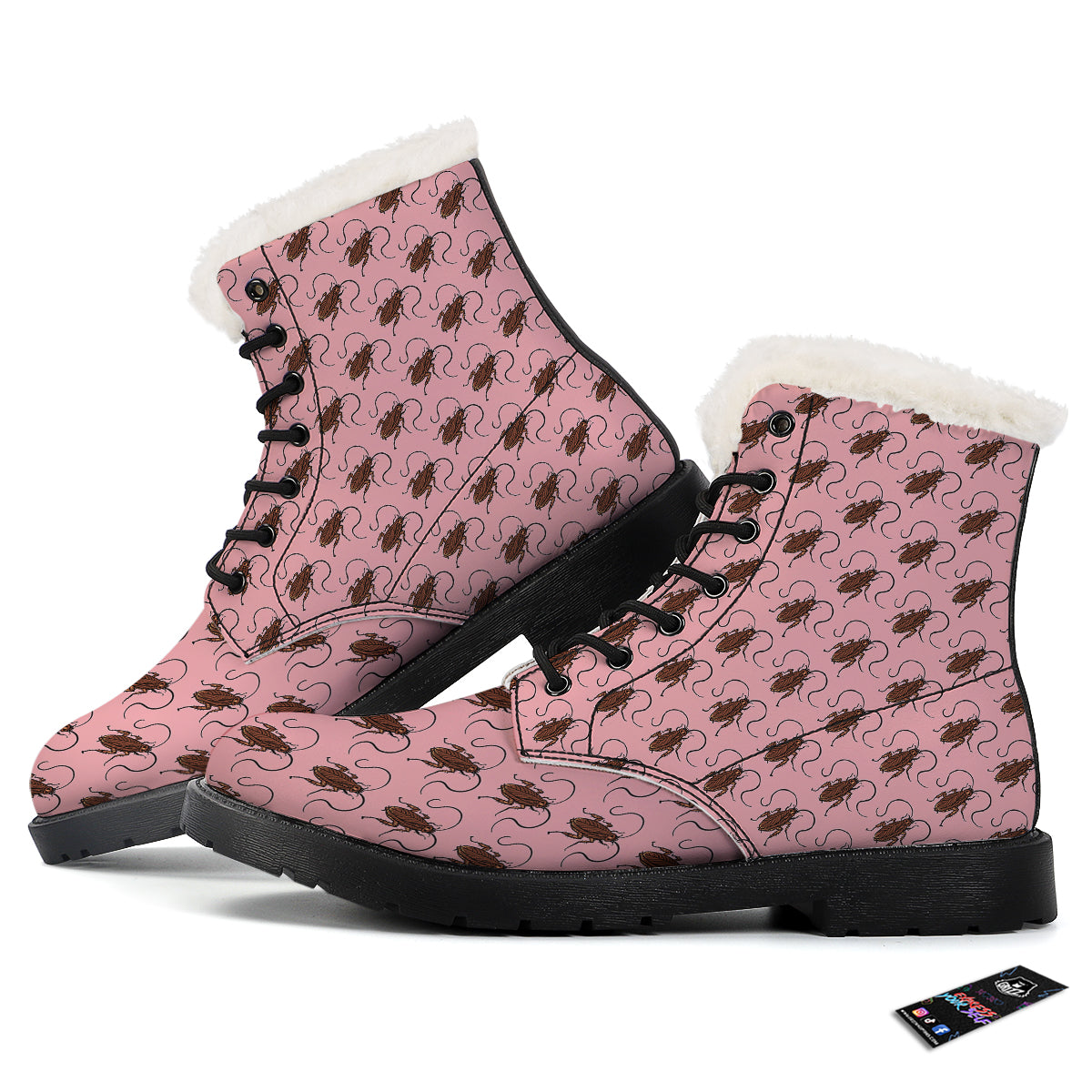 Cockroach Pink Print Pattern Winter Boots-grizzshop