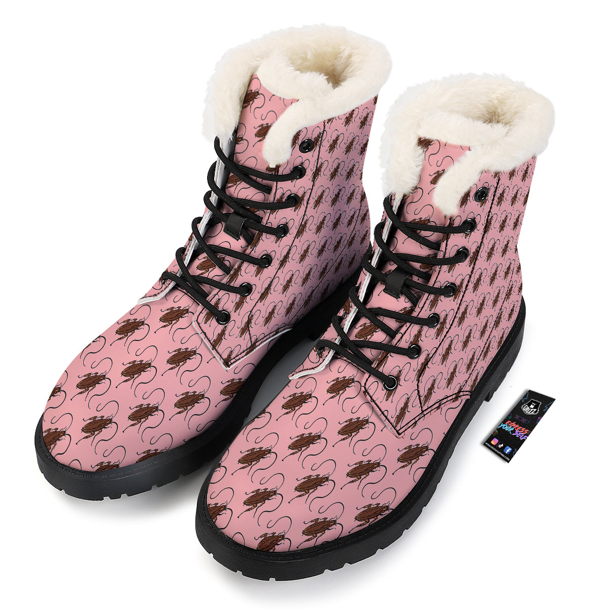 Cockroach Pink Print Pattern Winter Boots-grizzshop