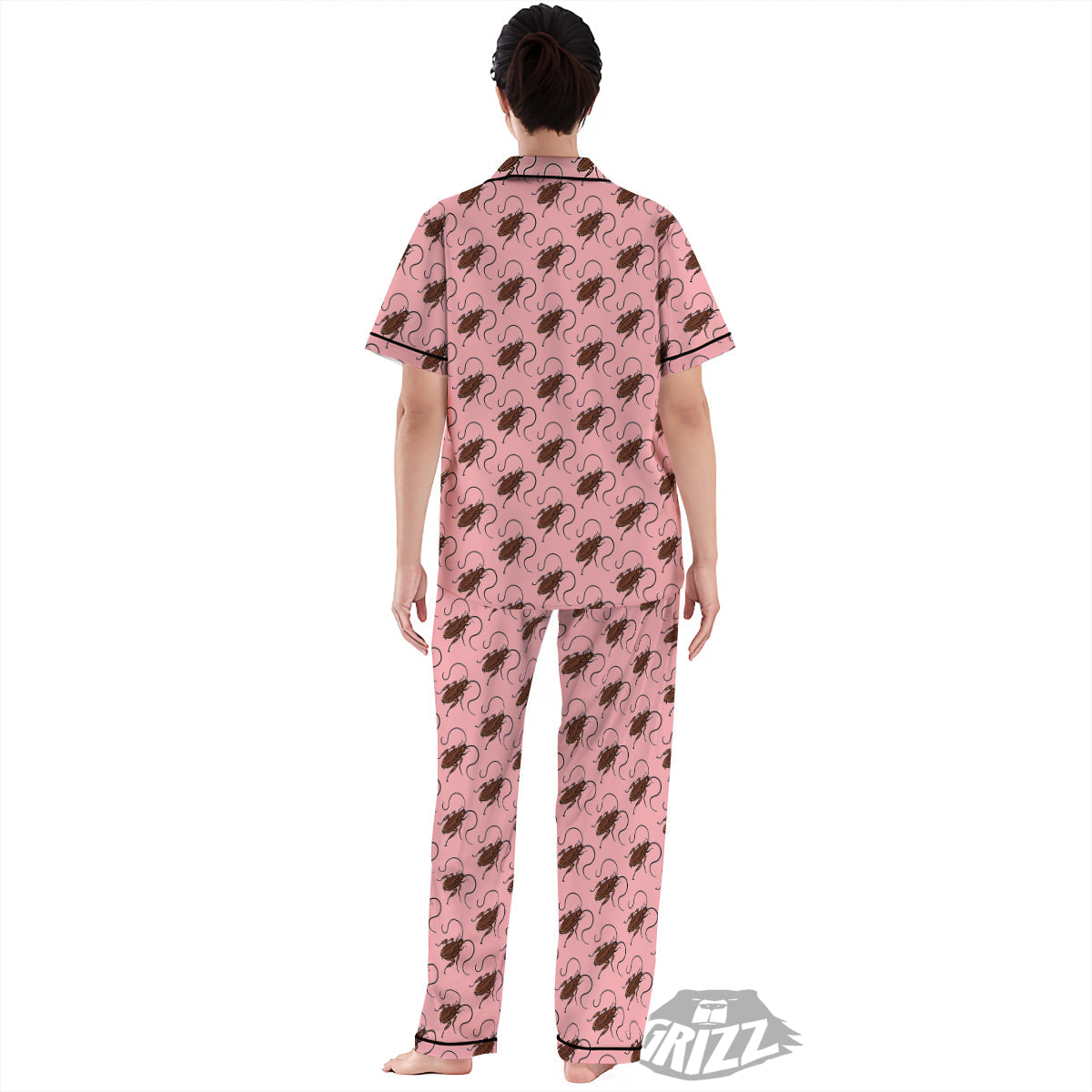 Cockroach Pink Print Pattern Women's Pajamas Set-grizzshop