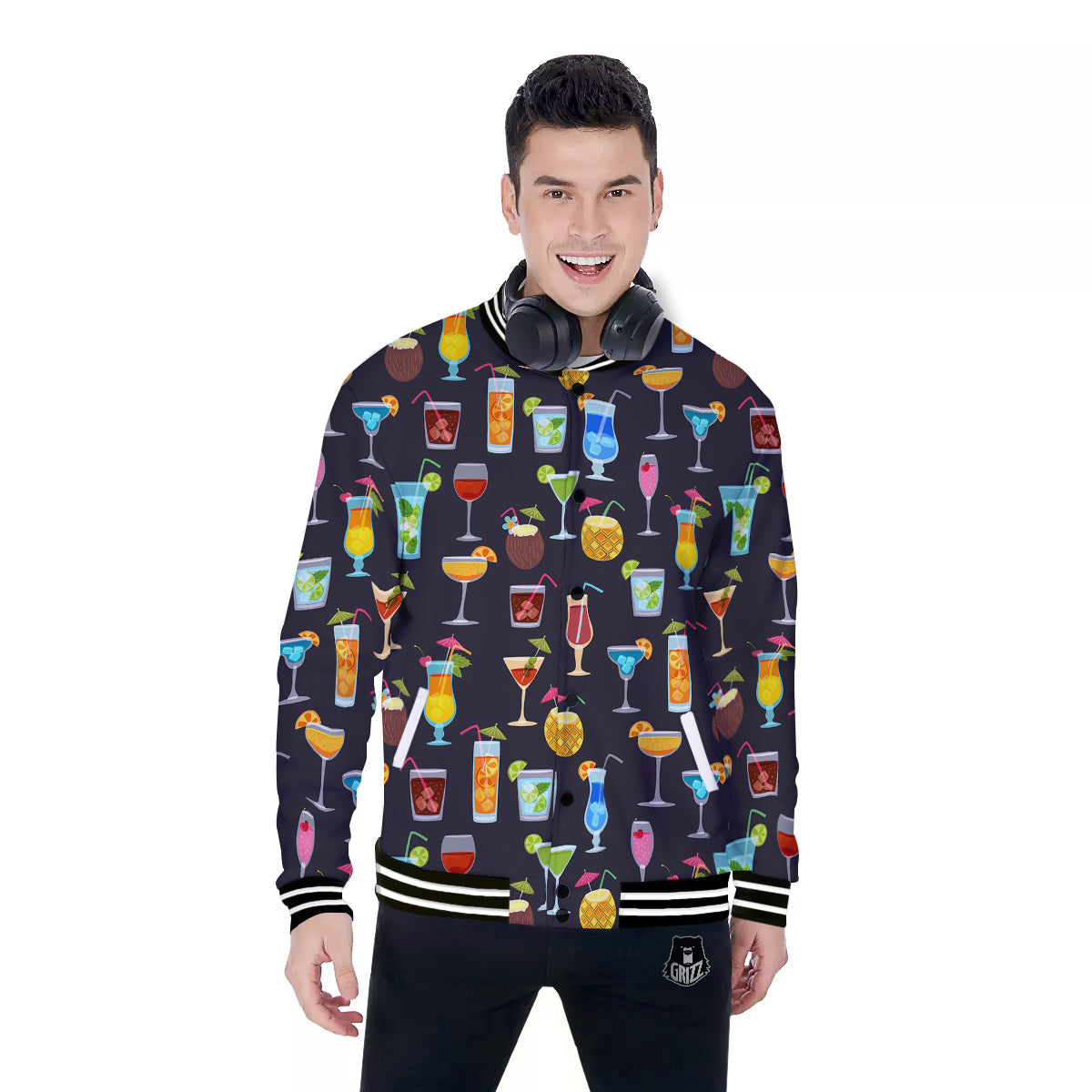 Cocktail Exotic Print Pattern Baseball Jacket-grizzshop