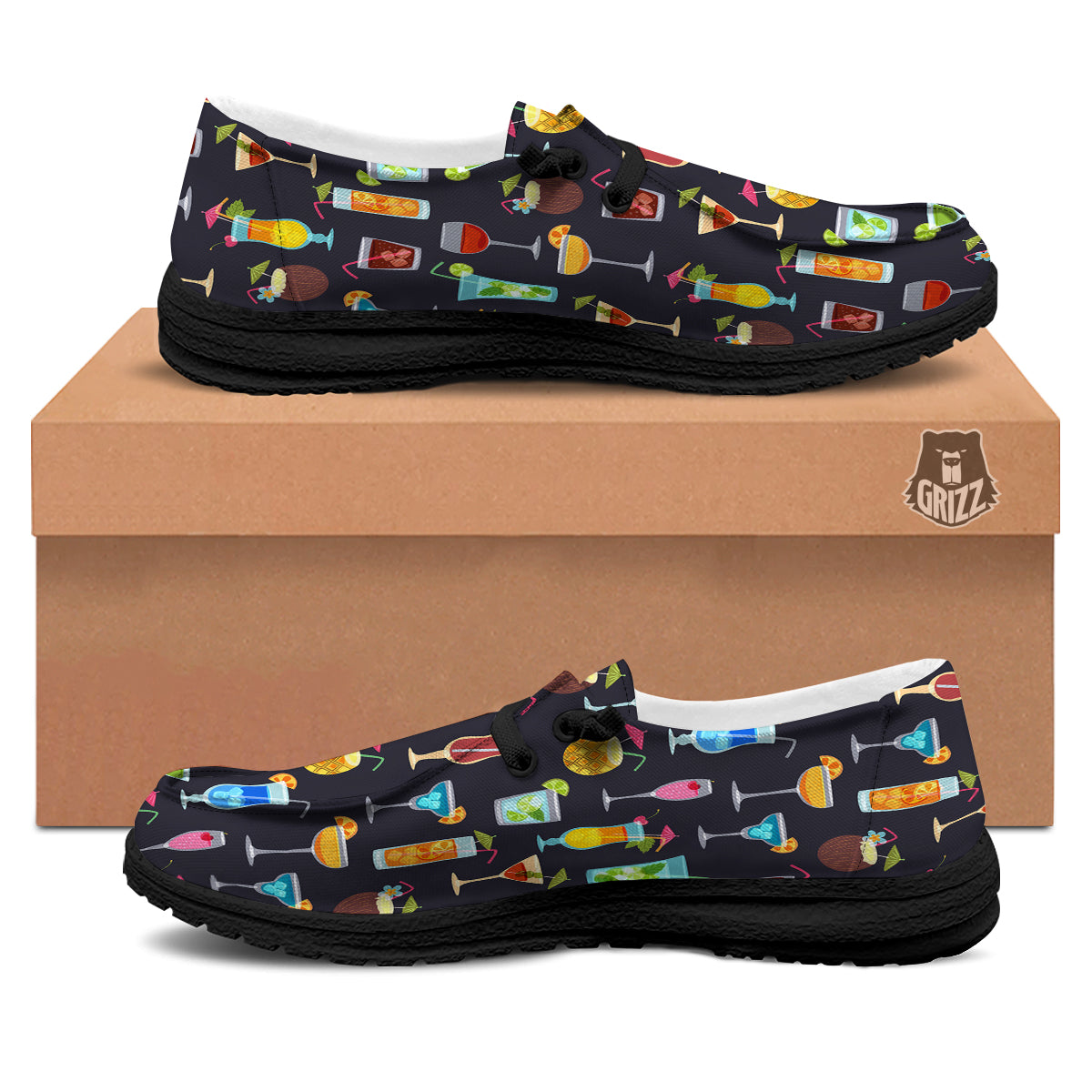 Cocktail Exotic Print Pattern Black Loafers-grizzshop
