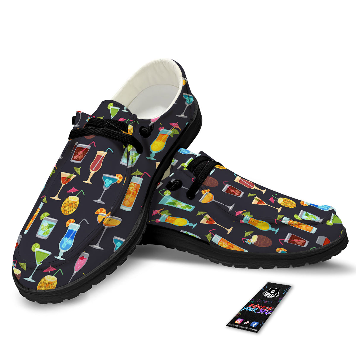 Cocktail Exotic Print Pattern Black Loafers-grizzshop